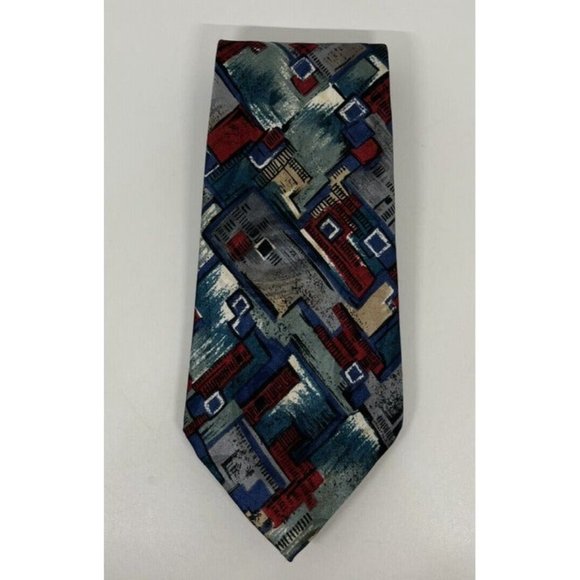 Men's Ketch Classics Neckties Made In USA Abstract Pattern Blue & Red Polyester - Picture 3 of 9